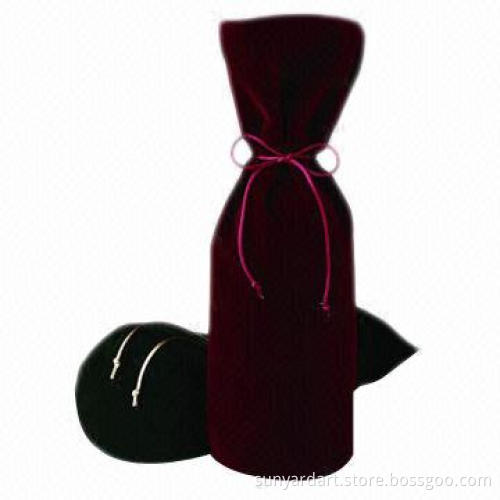 Velvet wine gift bag with satin cord drawstring